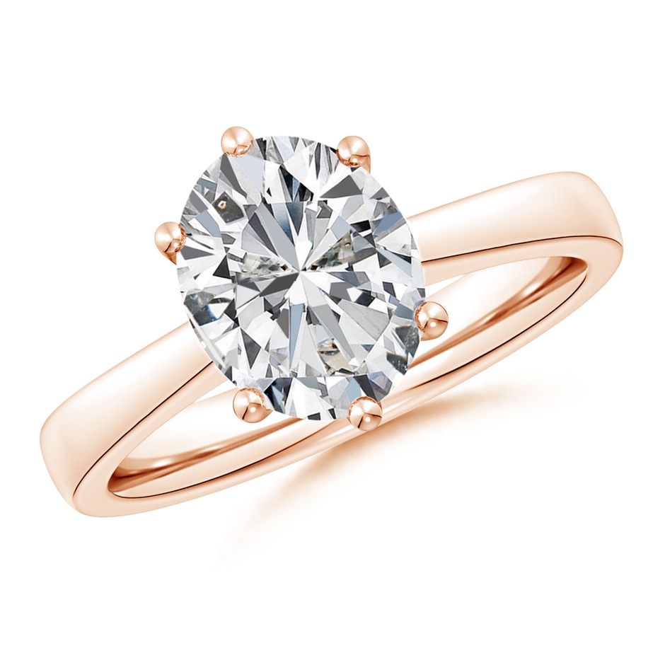10x8mm HSI2 Oval Diamond Reverse Tapered Shank Cathedral Engagement Ring in Rose Gold 