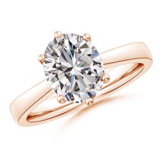 10x8mm IJI1I2 Oval Diamond Reverse Tapered Shank Cathedral Engagement Ring in 9K Rose Gold
