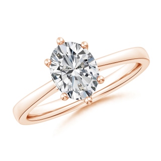 8.5x6.5mm HSI2 Oval Diamond Reverse Tapered Shank Cathedral Engagement Ring in Rose Gold