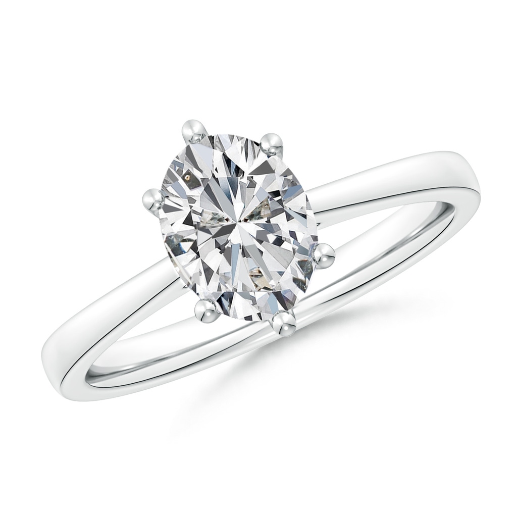 8.5x6.5mm HSI2 Oval Diamond Reverse Tapered Shank Cathedral Engagement Ring in White Gold