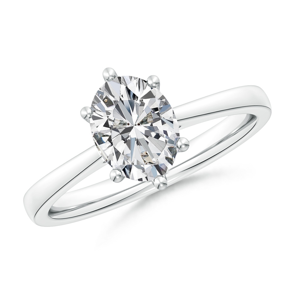 8.5x6.5mm HSI2 Oval Diamond Reverse Tapered Shank Cathedral Engagement Ring in White Gold 