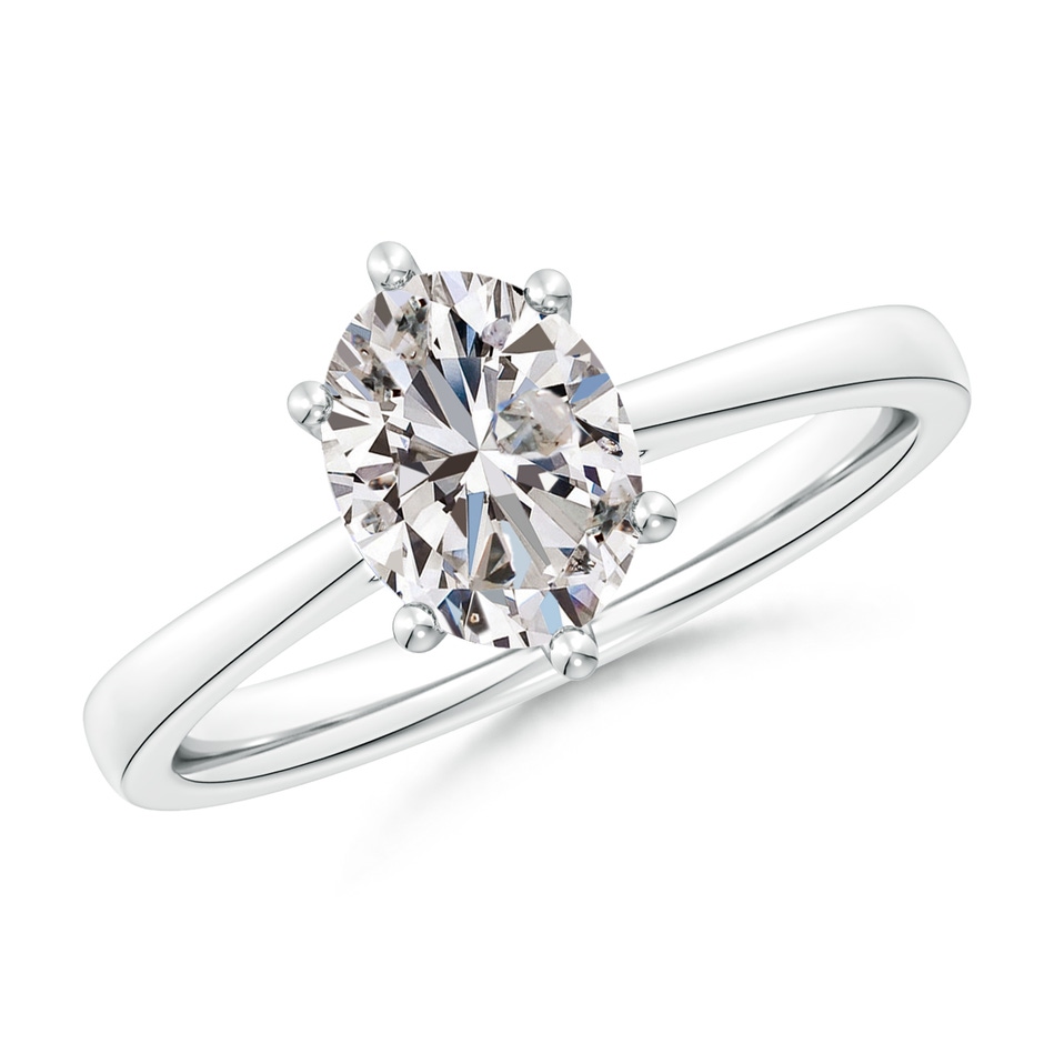 8.5x6.5mm IJI1I2 Oval Diamond Reverse Tapered Shank Cathedral Engagement Ring in P950 Platinum 