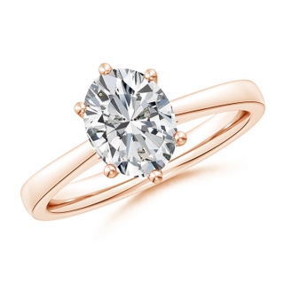 9x7mm HSI2 Oval Diamond Reverse Tapered Shank Cathedral Engagement Ring in 9K Rose Gold