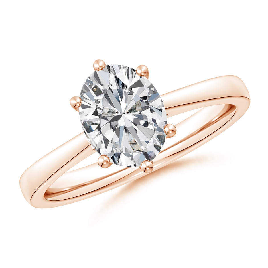 9x7mm HSI2 Oval Diamond Reverse Tapered Shank Cathedral Engagement Ring in Rose Gold 