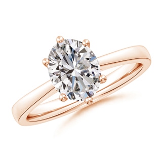9x7mm IJI1I2 Oval Diamond Reverse Tapered Shank Cathedral Engagement Ring in 9K Rose Gold