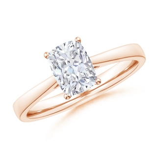 7.5x5.5mm GVS2 Cushion Rectangular Diamond Reverse Tapered Shank Cathedral Engagement Ring in Rose Gold