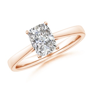 7.5x5.5mm IJI1I2 Cushion Rectangular Diamond Reverse Tapered Shank Cathedral Engagement Ring in Rose Gold