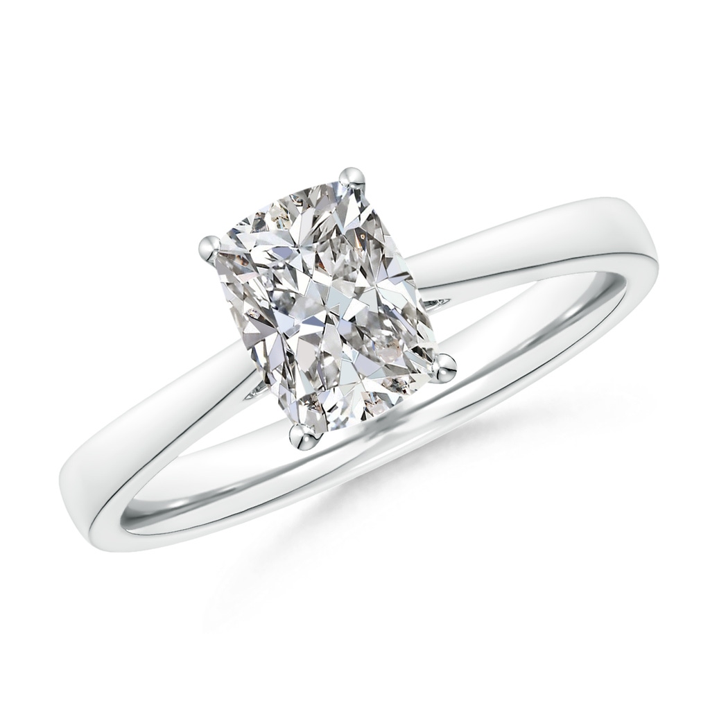 7.5x5.5mm IJI1I2 Cushion Rectangular Diamond Reverse Tapered Shank Cathedral Engagement Ring in White Gold