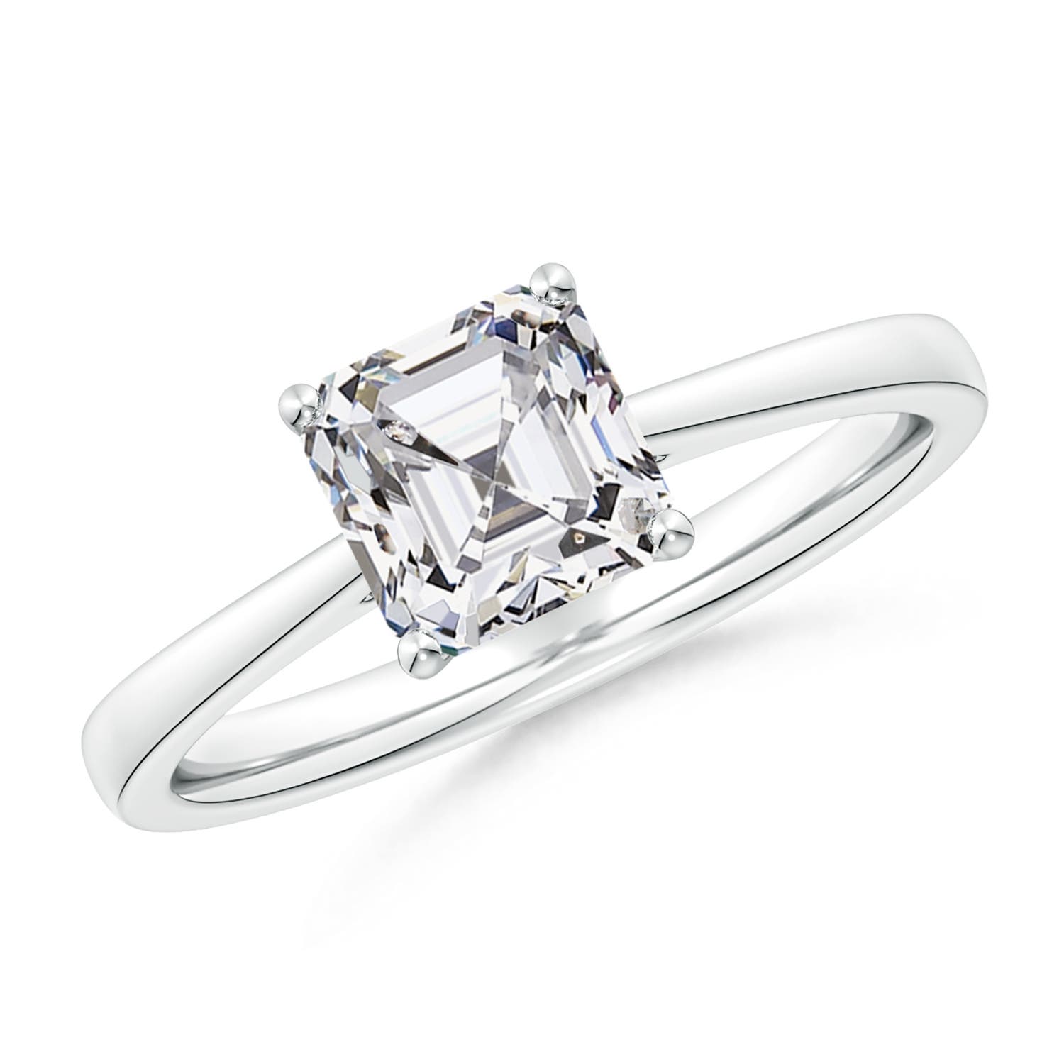 Square Emerald-Cut Diamond Reverse Tapered Shank Cathedral Engagement Ring