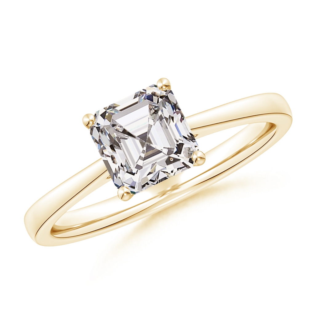 6.5mm IJI1I2 Square Emerald-Cut Diamond Reverse Tapered Shank Cathedral Engagement Ring in Yellow Gold