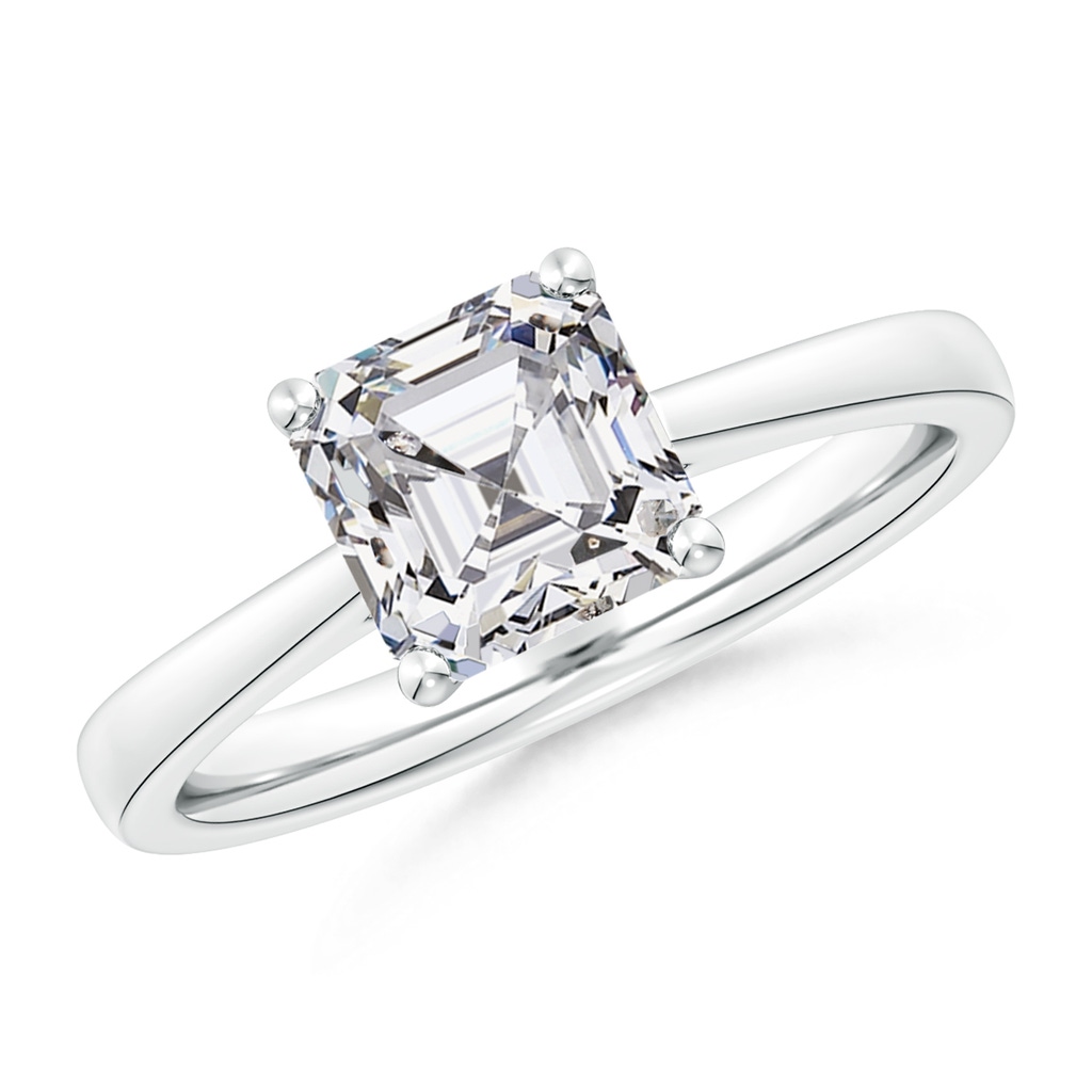 7mm HSI2 Square Emerald-Cut Diamond Reverse Tapered Shank Cathedral Engagement Ring in White Gold 