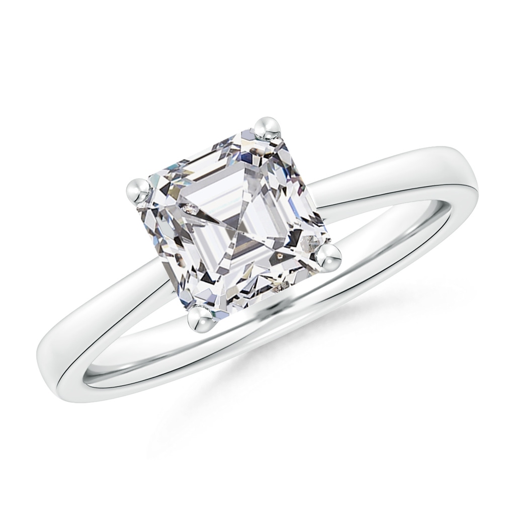 7mm HSI2 Square Emerald-Cut Diamond Reverse Tapered Shank Cathedral Engagement Ring in White Gold