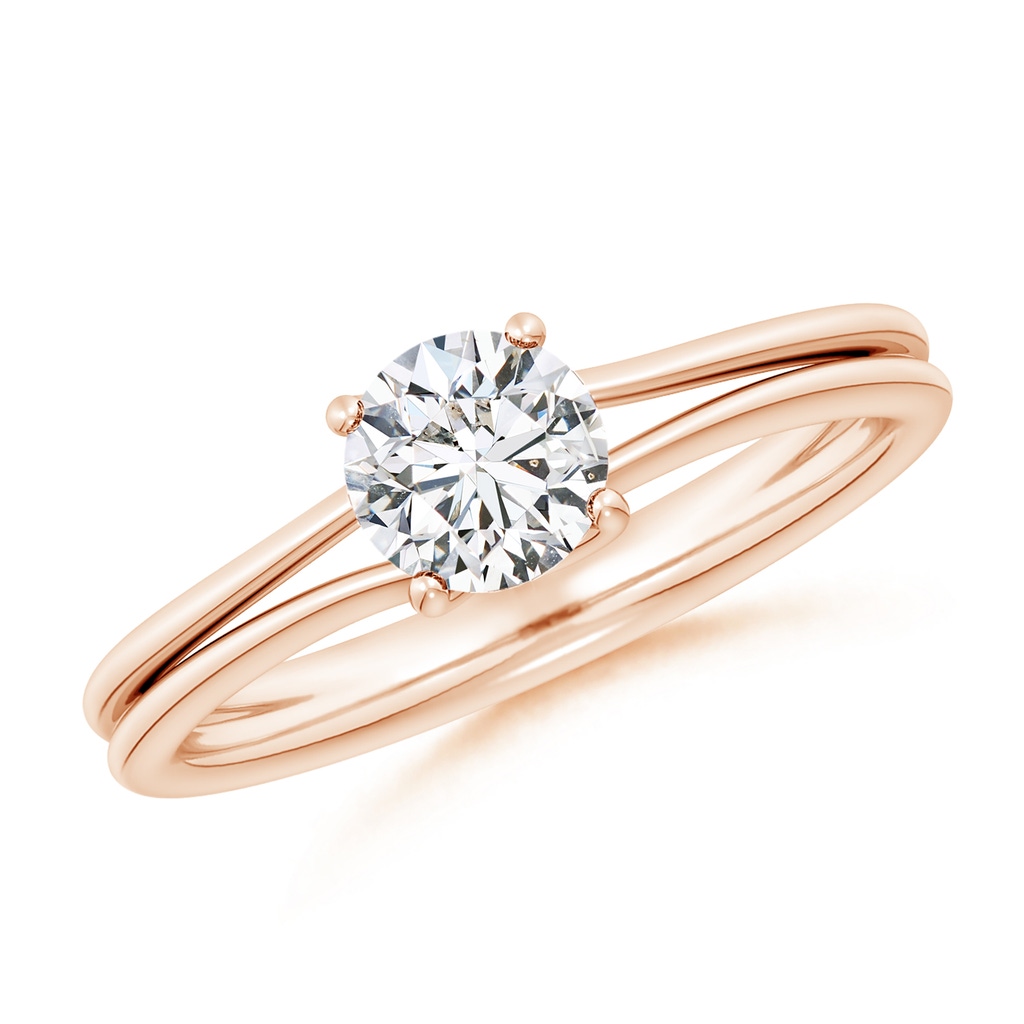 5.9mm HSI2 Round Diamond Double Shank Solitaire Engagement Ring in Rose Gold