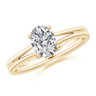 7.7x5.7mm HSI2 Oval Diamond Double Shank Solitaire Engagement Ring in Yellow Gold