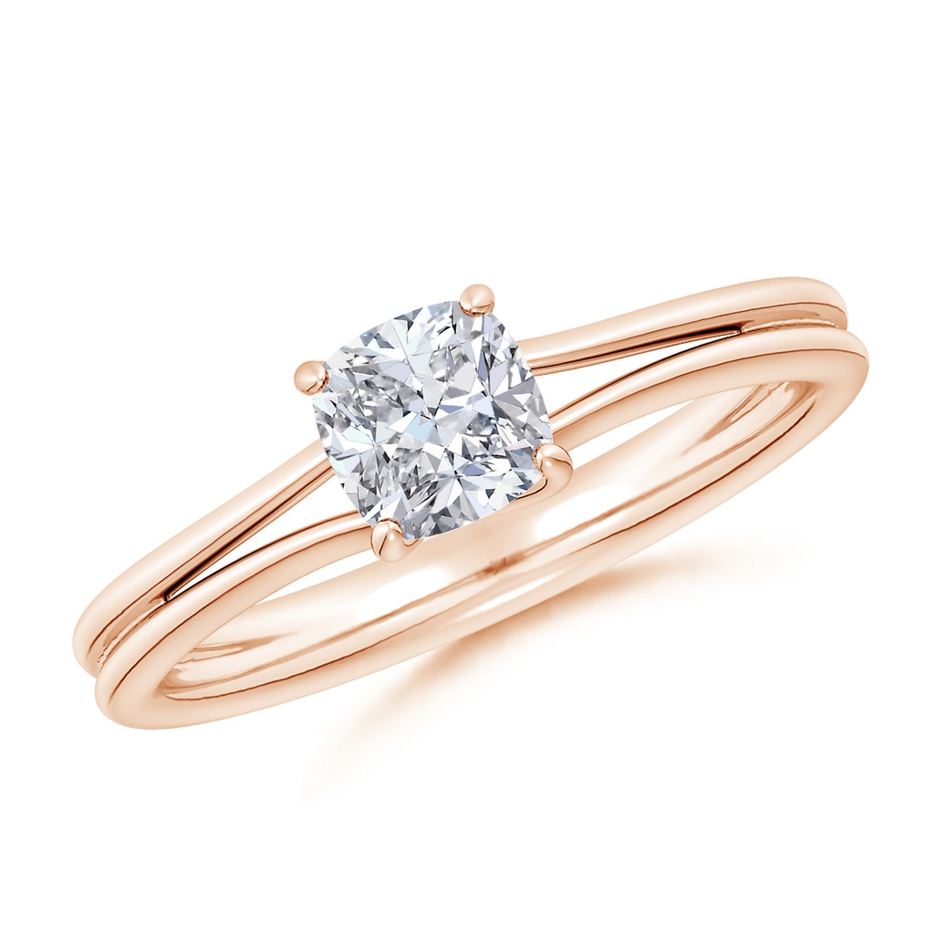 5.25mm HSI2 Cushion Diamond Double Shank Solitaire Engagement Ring in Rose Gold