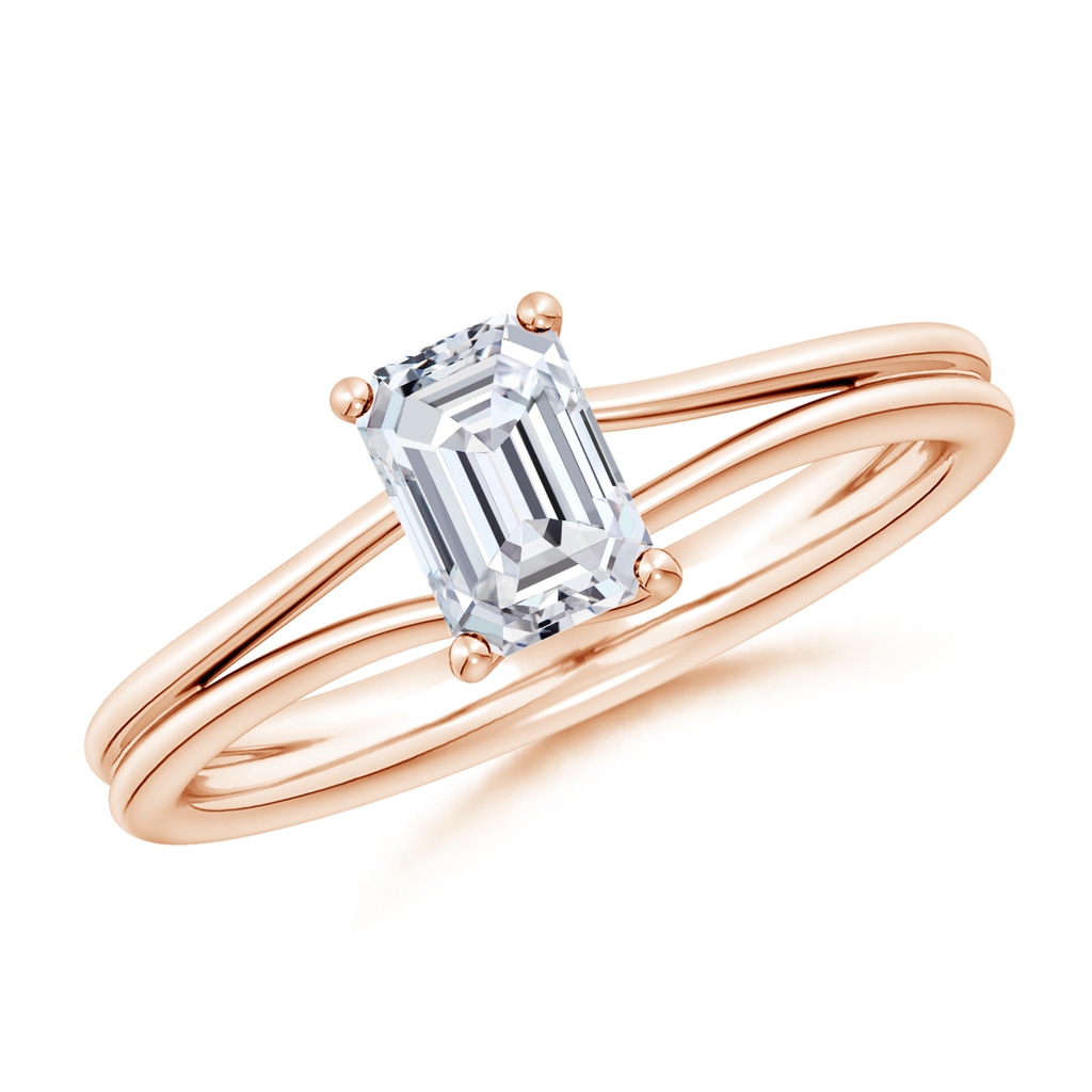 6.5x4.5mm HSI2 Emerald-Cut Diamond Double Shank Solitaire Engagement Ring in Rose Gold