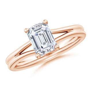 7.5x5.5mm GVS2 Emerald-Cut Diamond Double Shank Solitaire Engagement Ring in Rose Gold