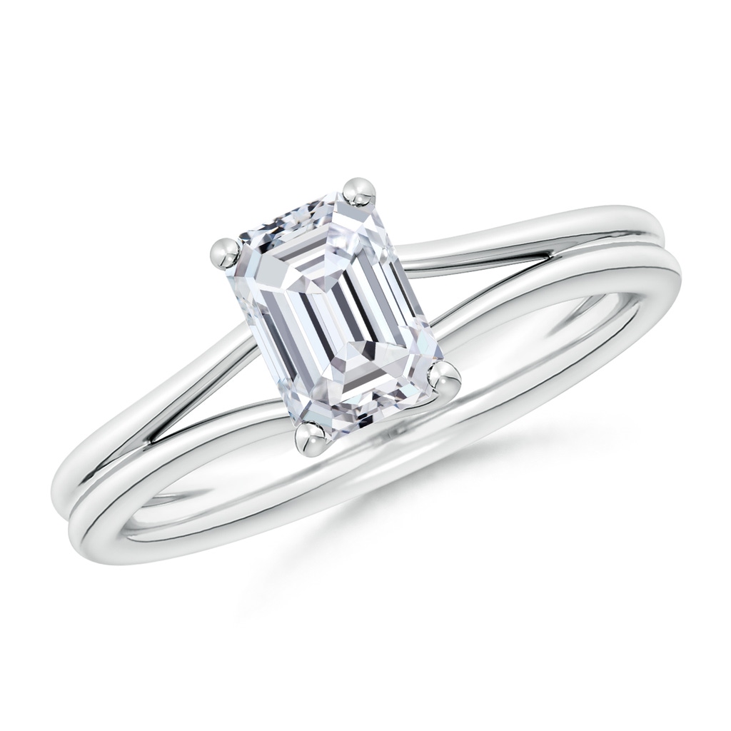 7x5mm HSI2 Emerald-Cut Diamond Double Shank Solitaire Engagement Ring in White Gold