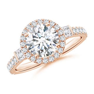7.4mm GVS2 Round Diamond Side Stone Halo Engagement Ring in Rose Gold