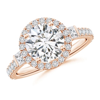 8mm HSI2 Round Diamond Side Stone Halo Engagement Ring in Rose Gold