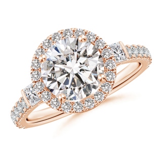 8mm IJI1I2 Round Diamond Side Stone Halo Engagement Ring in Rose Gold