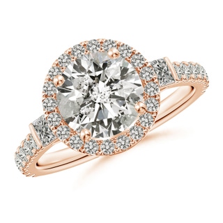 8mm KI3 Round Diamond Side Stone Halo Engagement Ring in Rose Gold