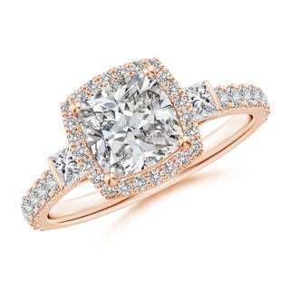 6.5mm IJI1I2 Cushion Diamond Side Stone Halo Engagement Ring in 10K Rose Gold