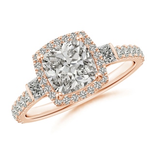 6.5mm KI3 Cushion Diamond Side Stone Halo Engagement Ring in Rose Gold