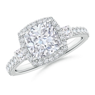 7mm GVS2 Cushion Diamond Side Stone Halo Engagement Ring in P950 Platinum