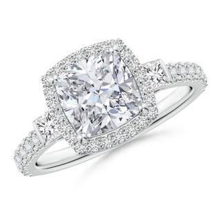 7mm HSI2 Cushion Diamond Side Stone Halo Engagement Ring in P950 Platinum