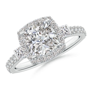 7mm IJI1I2 Cushion Diamond Side Stone Halo Engagement Ring in P950 Platinum
