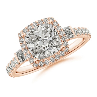7mm KI3 Cushion Diamond Side Stone Halo Engagement Ring in Rose Gold