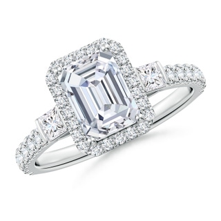 7.5x5.5mm GVS2 Emerald-Cut Diamond Side Stone Halo Engagement Ring in P950 Platinum