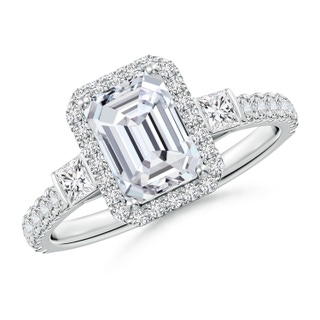 7.5x5.5mm HSI2 Emerald-Cut Diamond Side Stone Halo Engagement Ring in P950 Platinum