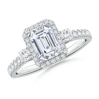 7x5mm GVS2 Emerald-Cut Diamond Side Stone Halo Engagement Ring in P950 Platinum