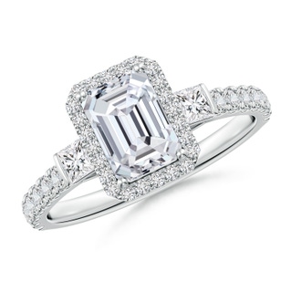 7x5mm HSI2 Emerald-Cut Diamond Side Stone Halo Engagement Ring in P950 Platinum