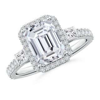 8.5x6.5mm HSI2 Emerald-Cut Diamond Side Stone Halo Engagement Ring in P950 Platinum