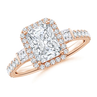 7.5x5.8mm GVS2 Radiant-Cut Diamond Side Stone Halo Engagement Ring in Rose Gold