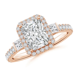 7.5x5.8mm HSI2 Radiant-Cut Diamond Side Stone Halo Engagement Ring in 18K Rose Gold