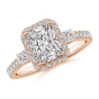 7.5x5.8mm IJI1I2 Radiant-Cut Diamond Side Stone Halo Engagement Ring in Rose Gold