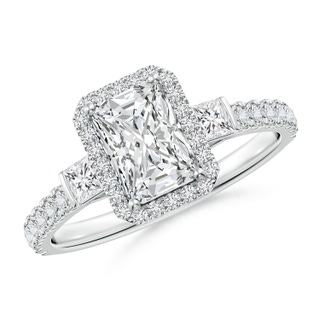 7x5mm HSI2 Radiant-Cut Diamond Side Stone Halo Engagement Ring in White Gold
