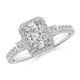 7x5mm IJI1I2 Radiant-Cut Diamond Side Stone Halo Engagement Ring in P950 Platinum
