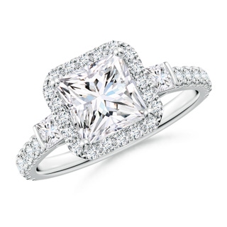 6.5mm GVS2 Princess-Cut Diamond Side Stone Halo Engagement Ring in P950 Platinum