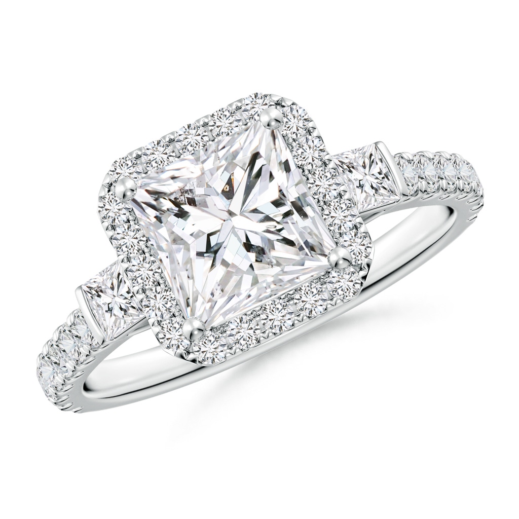 6.5mm HSI2 Princess-Cut Diamond Side Stone Halo Engagement Ring in White Gold