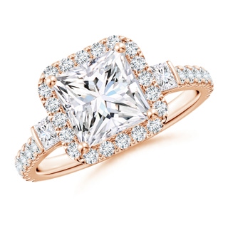 7mm GVS2 Princess-Cut Diamond Side Stone Halo Engagement Ring in 10K Rose Gold