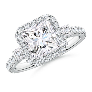 7mm GVS2 Princess-Cut Diamond Side Stone Halo Engagement Ring in P950 Platinum