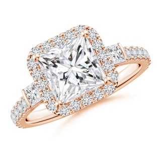 7mm HSI2 Princess-Cut Diamond Side Stone Halo Engagement Ring in 10K Rose Gold