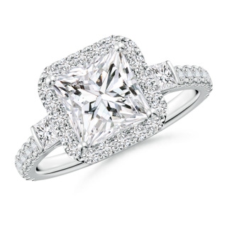 7mm HSI2 Princess-Cut Diamond Side Stone Halo Engagement Ring in P950 Platinum