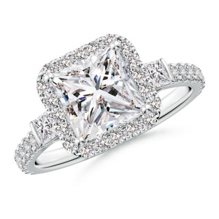 7mm IJI1I2 Princess-Cut Diamond Side Stone Halo Engagement Ring in P950 Platinum