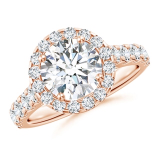 8mm GVS2 Round Diamond Halo Engagement Ring in Rose Gold